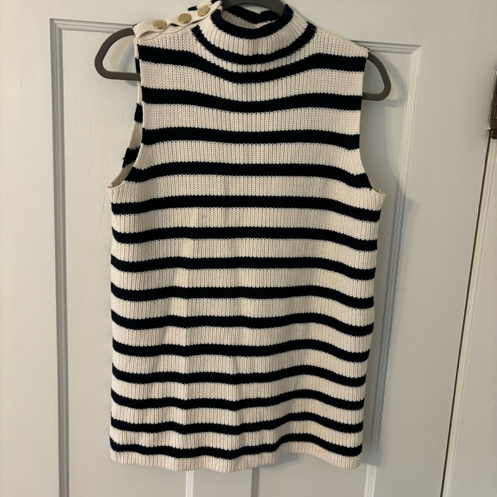 Loft knit stripe sweater tank high neck gold buttons medium